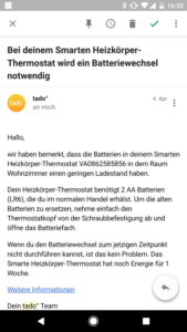 Tado Thermostate Batterielaufzeit