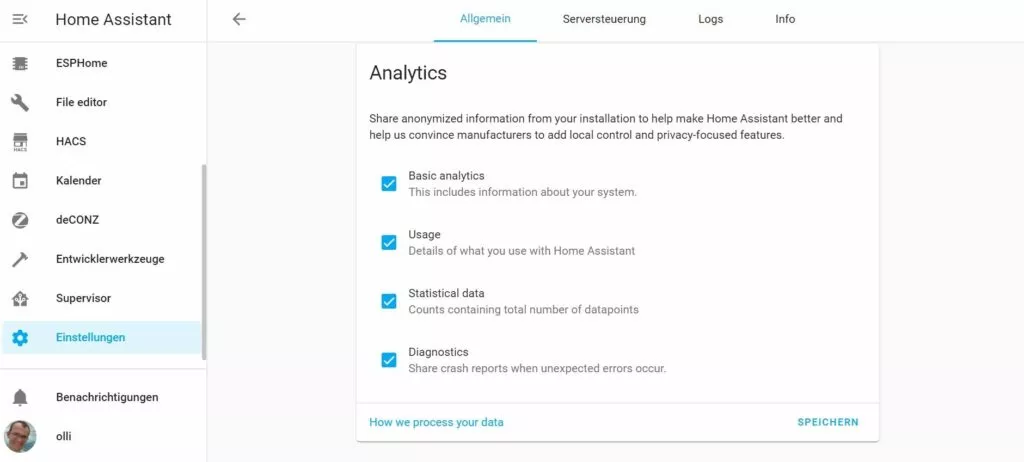 Home Assistant Anleitungen how to... Anonymisierte Nutzungsdaten mit den Entwicklern teilen