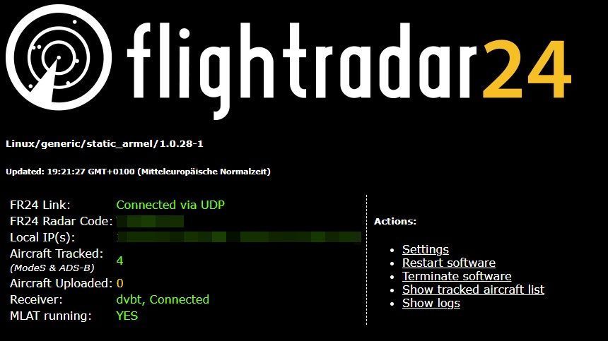 ADS-B Daten für Flightradar24.com bereitstellen