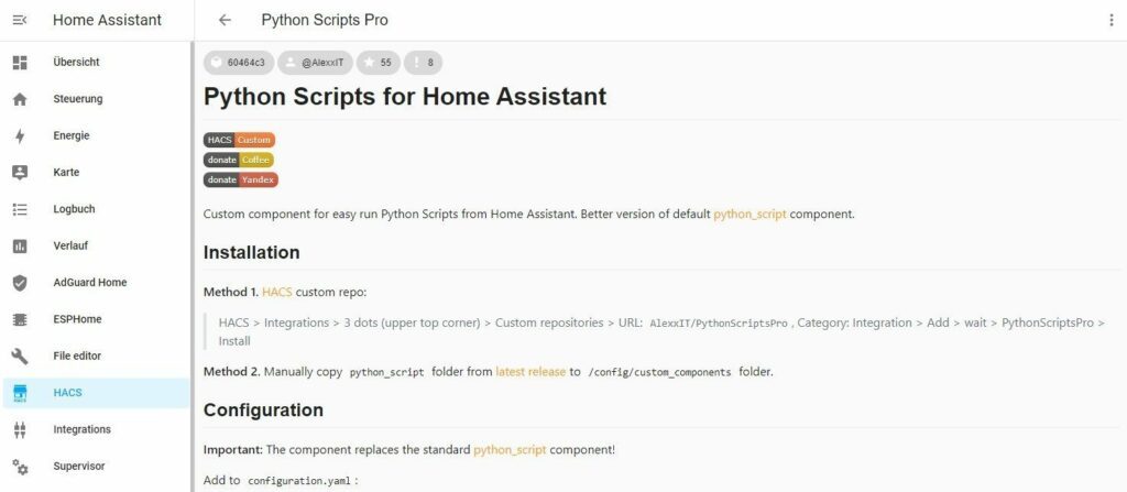 Eigene Python Scripte in Home Assistant ausführen Python Scripte in Home Assistant ausführen