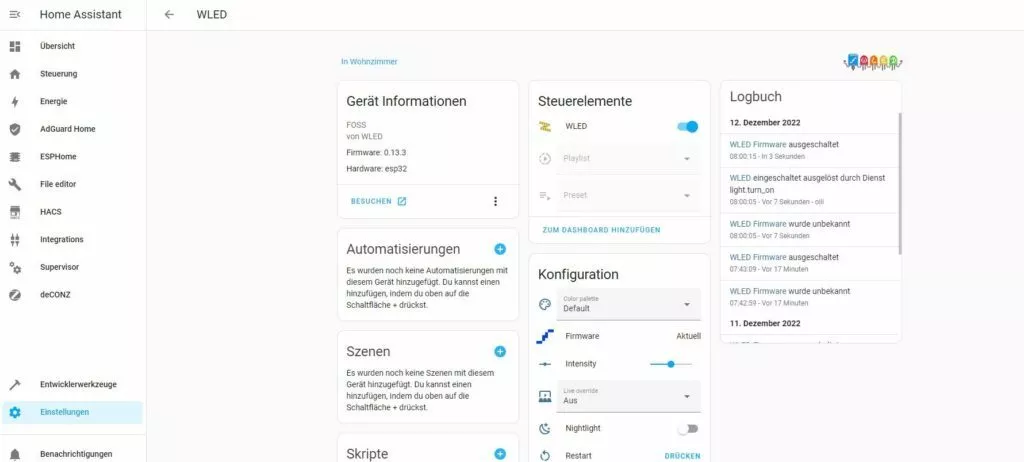 WLED Integration in Home Assistant