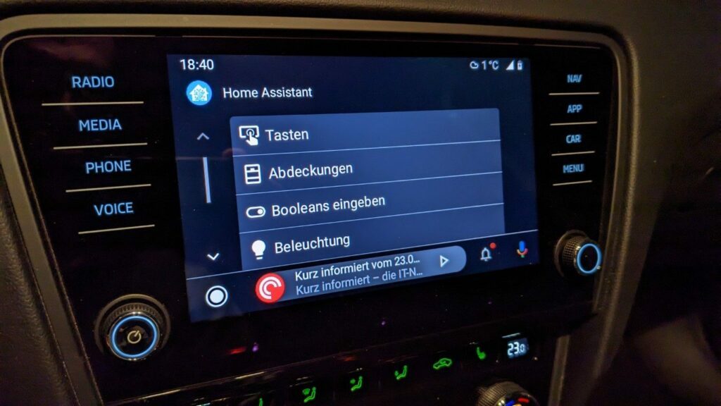 Home Assistant in Android Auto Auswahlmenü