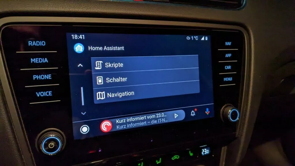 Home Assistant in Android Auto Auswahlmenü