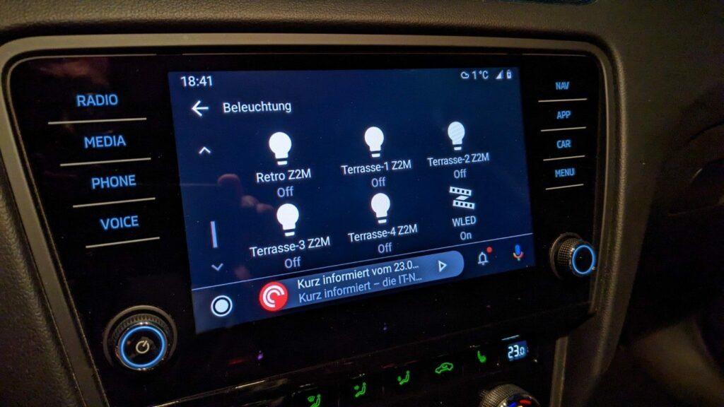 Home Assistant in Android Auto Lampen