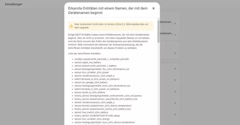 Home Assistant 2023.8 MQTT Namen Fehlermeldung