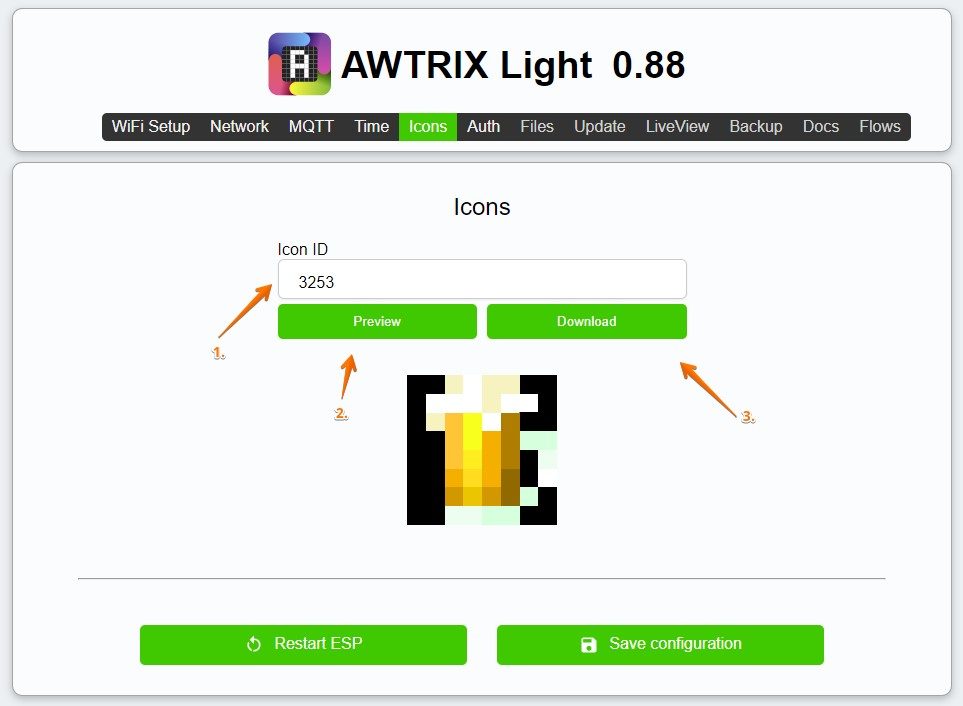 Icons auf der Ulanzi Smart Pixel Uhr mit AWTRIX LIGHT