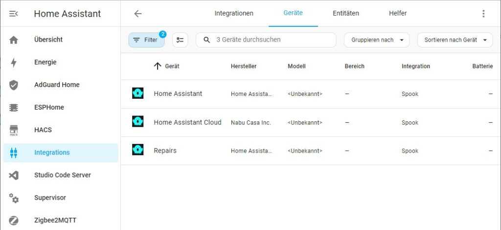 Spook in Home Assistant als Alternative zu Watchman Übersicht der neuen Geräte von der Spook-Integration