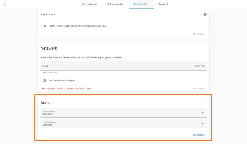 Sound-Ausgabe über die 3,5mm-Klinkenbuchse des Raspberry Pi mit Home Assistant Audio-Einstellungen von MPD