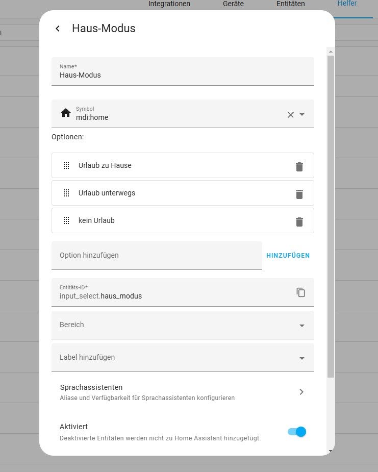 Dropdown-Helfer für den Urlaubsmodus