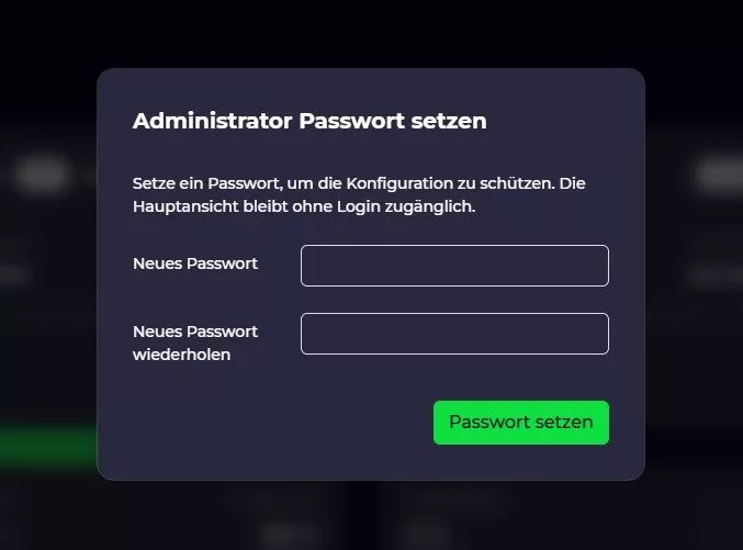 Administrator Passwort für die EVCC-Konfiguration festlegen