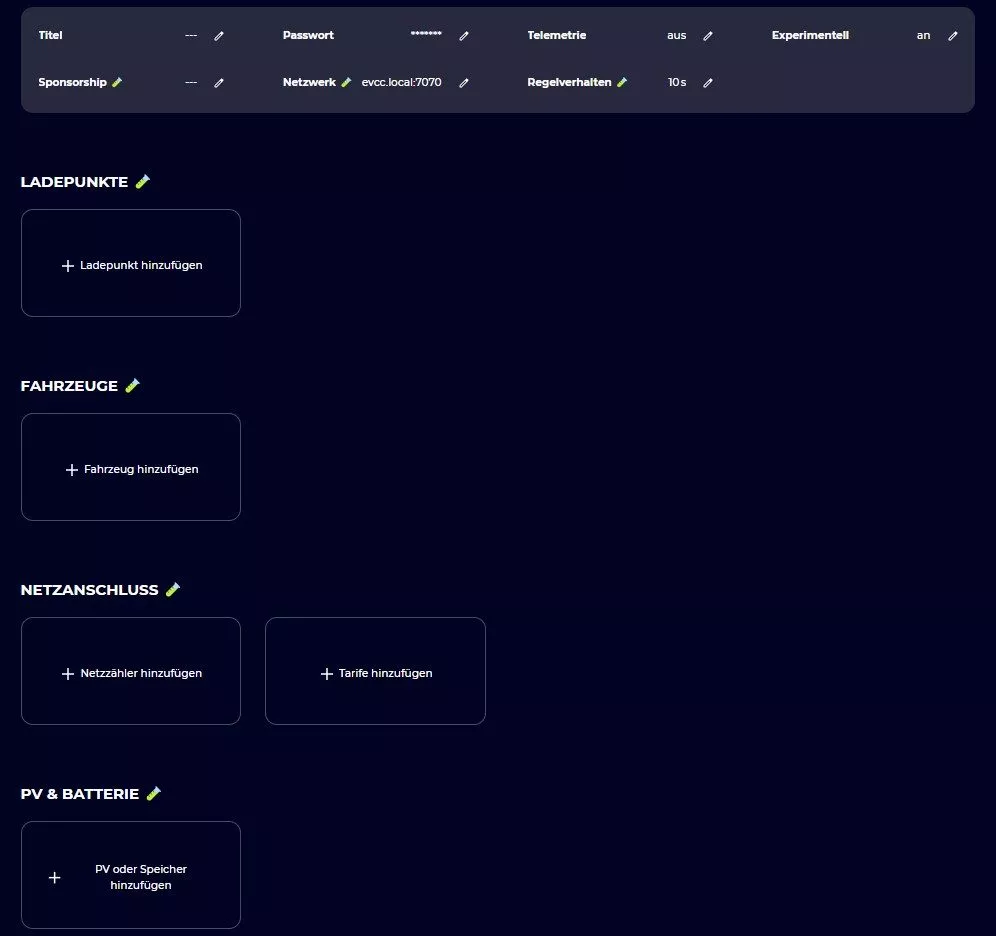 EVCC-Konfiguration ohne Demodaten