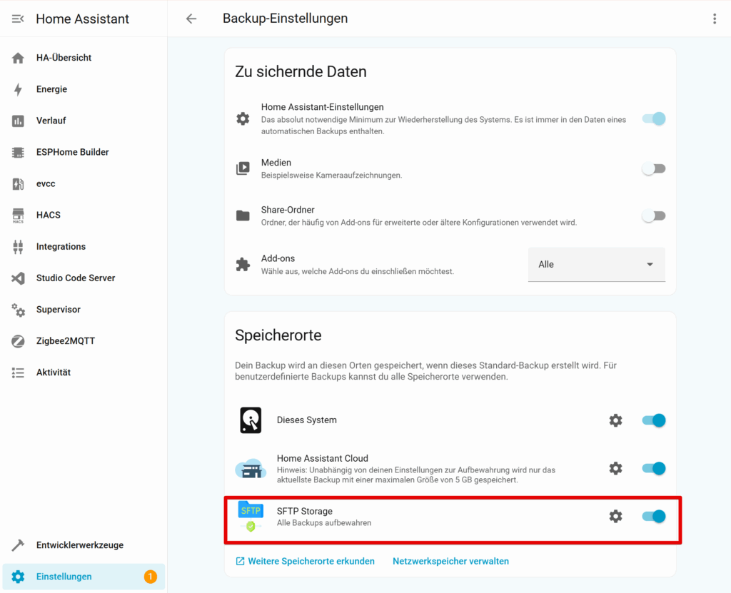 Backups per SFTP sichern