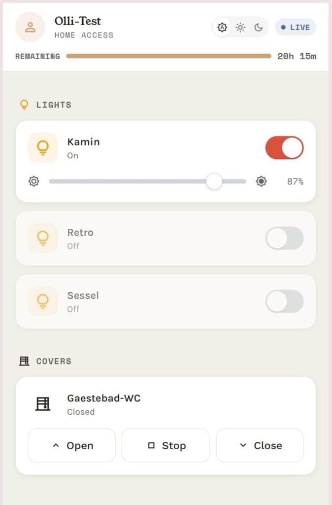Gäste-Zugang zu Home Assistant mit ausgewählten Geräten