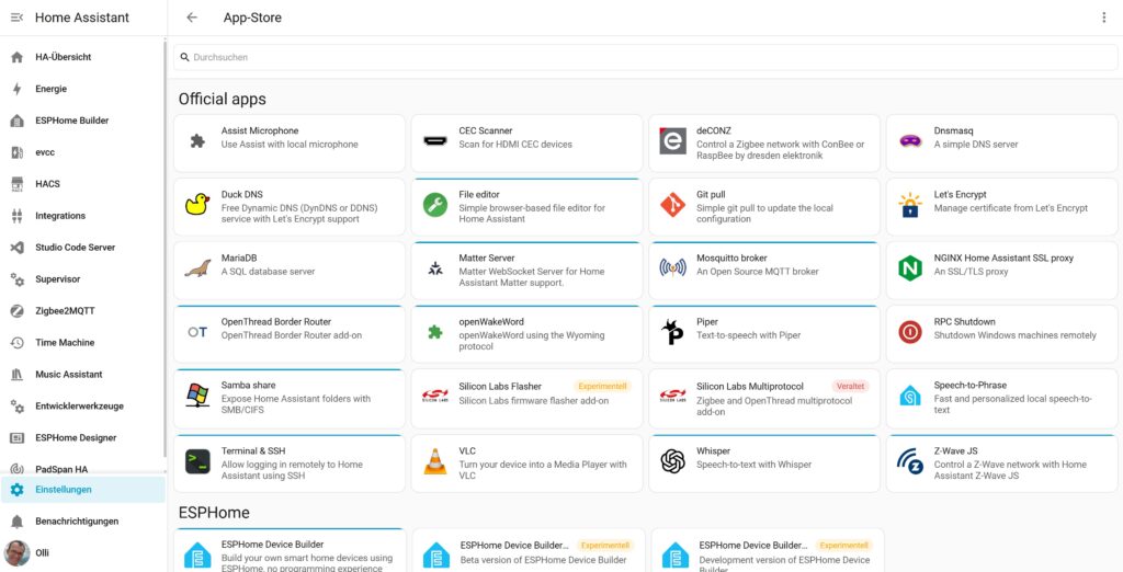 Home Assistant Glossar App-Store in Home Assistant