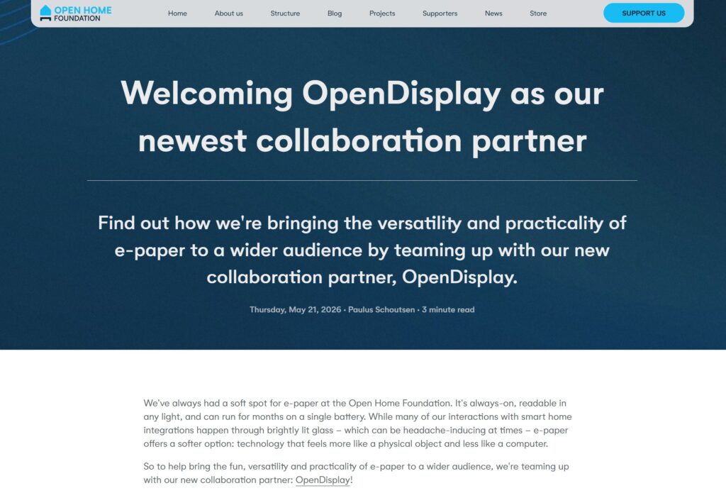 OpenDisplay & Home Assistant: Geniale E-Ink Dashboards komplett lokal! Die Open Home Foundation benennt OpenDisplay als Kooperationspartner