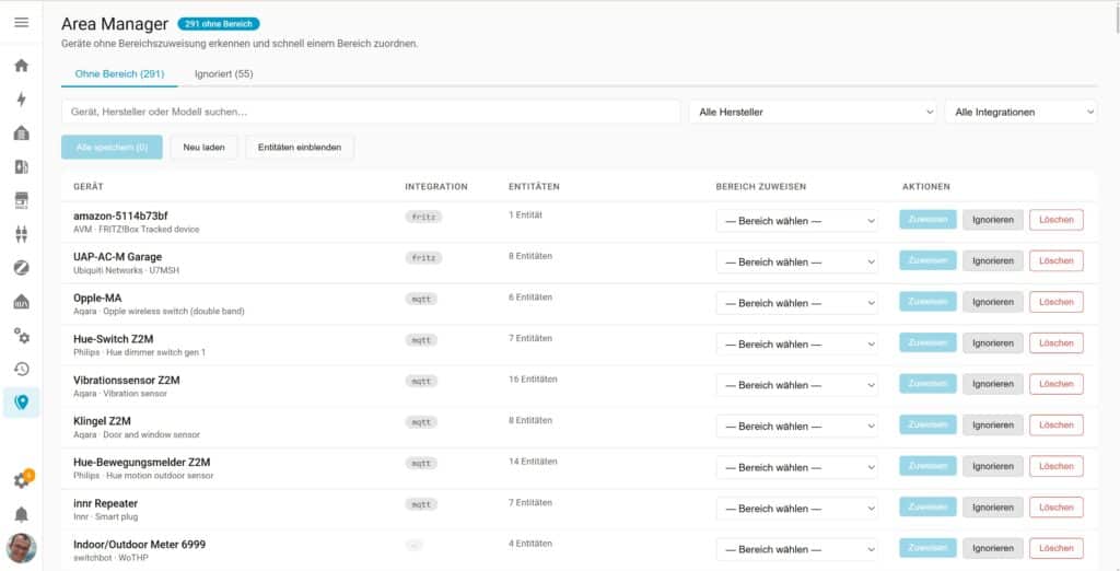 Startseite Area Manager für Home Assistant