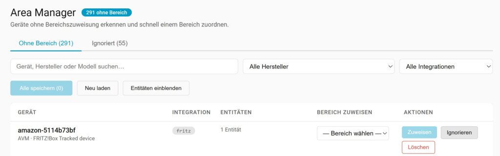 Area Manager: Verwaiste Geräte in Home Assistant endlich schnell zuordnen Filtermöglichkeiten beim Area Manager